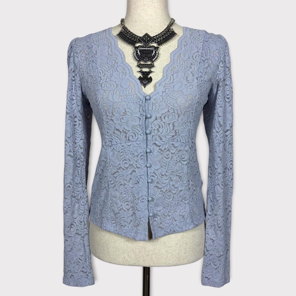 Anthropologie Sheer Lace Button Front Top Small Coquette Feminine